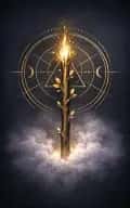 Ace of Wands tarot card illustration featuring single wand with green shoot, ember halo, open sky in a ignition, raw potential, first spark ceremonial composition.