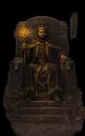 King of Pentacles tarot card illustration featuring vine-carved throne, bull motif, heavy robe in a material mastery, stability, cultivated wealth ceremonial composition.
