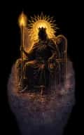 King of Wands tarot card illustration featuring lion motif, throne, wand topped with flame in a visionary leadership, mature fire, command with purpose ceremonial composition.