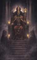 The Hierophant tarot card illustration featuring ritual staff, temple steps, twin acolyte forms in a solemn, ceremonial, inherited, quiet authority ceremonial composition.