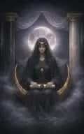 The High Priestess tarot card illustration featuring moon veil, sealed scroll, two pillars in a quiet, secretive, lunar, deeply interior ceremonial composition.